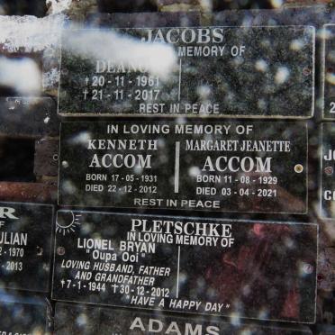 ACCOM Kenneth 1931-2012 &amp; Margaret Jeanette 1929-2021