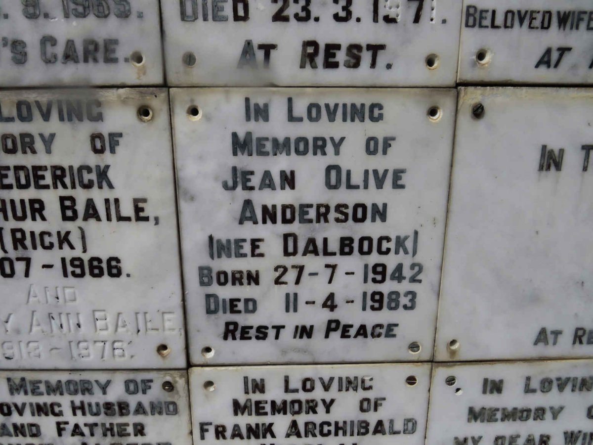 ANDERSON Jean Olive nee DALBOCK 1942-1983
