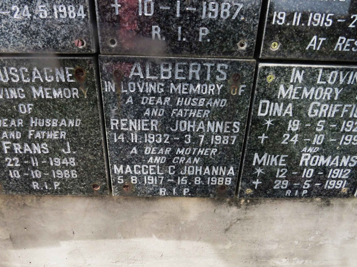ALBERTS Renier Johannes 1932-1987 &amp; Maggel C. Johanna 1917-1988