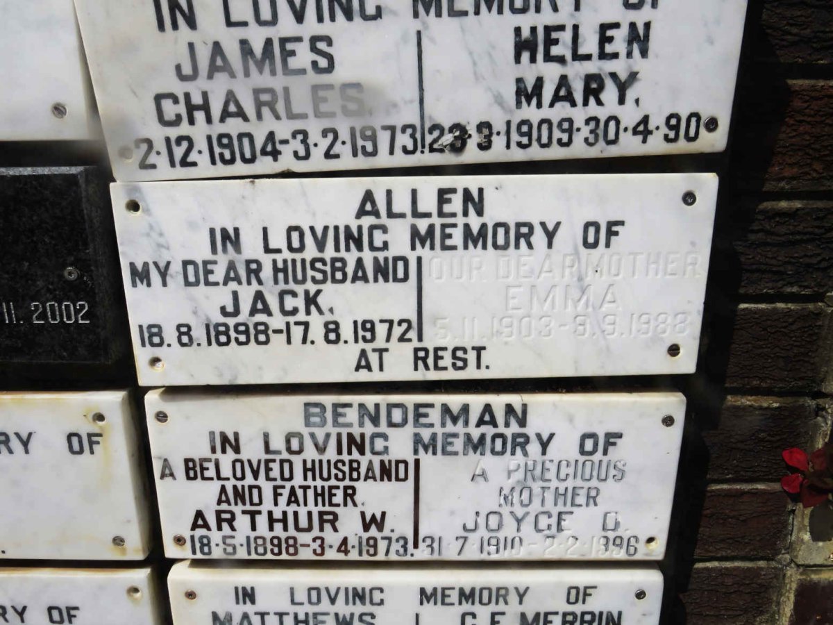 ALLEN Jack 1898-1972 & Emma 1903-1988