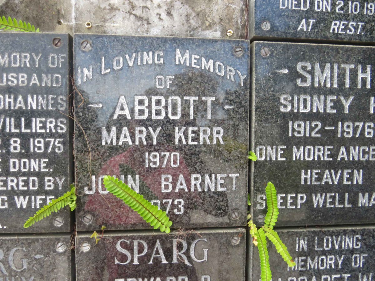 ABBOTT John Barnet -1973 &amp; Mary Kerr -1970