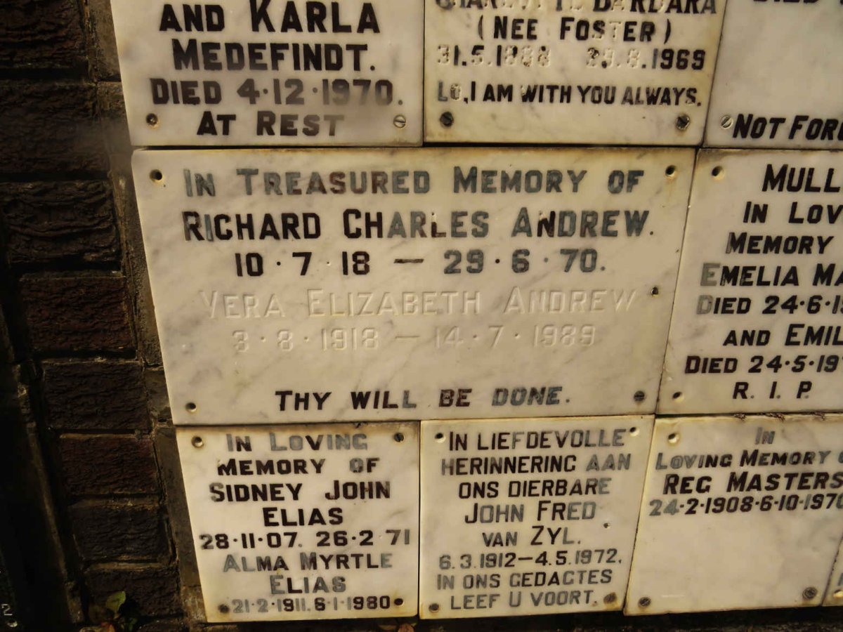ANDREW Richard Charles 1918-1970 &amp; Vera Elizabeth 1918-1989