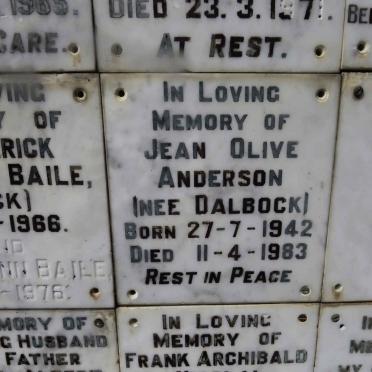 ANDERSON Jean Olive nee DALBOCK 1942-1983