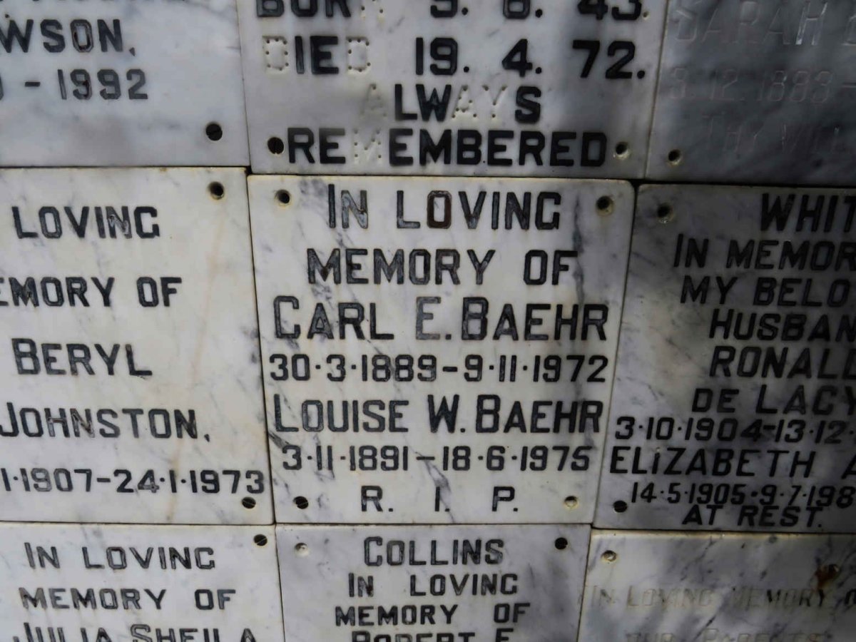 BAEHR Carl E. 1889-1972 &amp; Louise W. 1891-1975