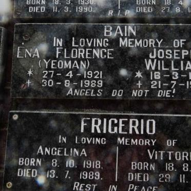 BAIN Joseph William 1926-1995 &amp; Ena Florence YEOMAN 1921-1989