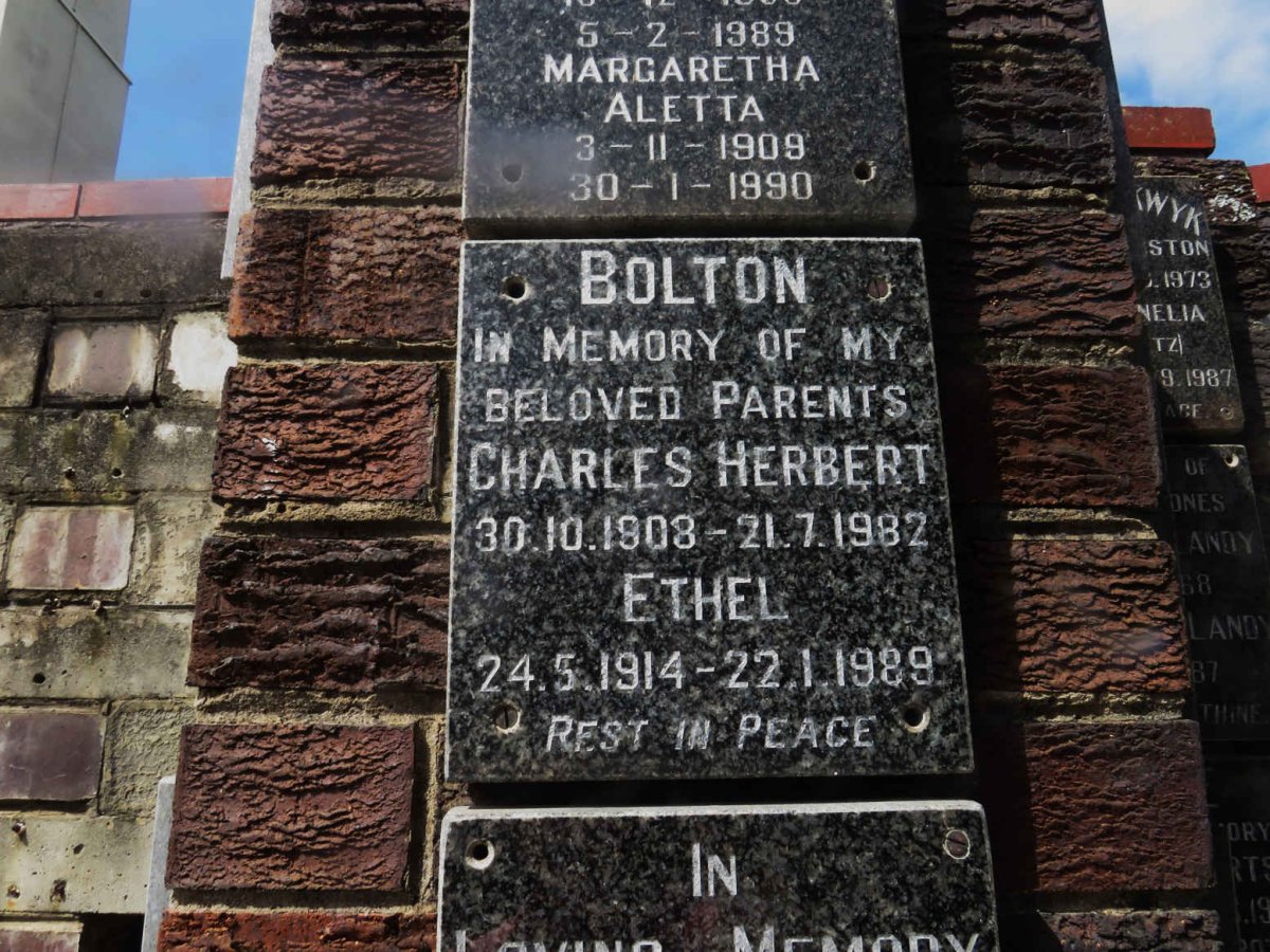 BOLTON Charles Herbert 1908-1982 &amp; Ethel 1914-1989