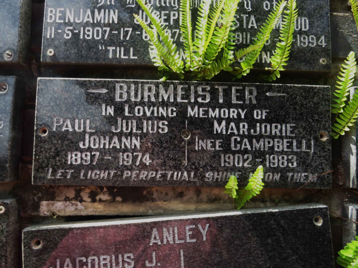 BURMEISTER Paul Julius Johann 1897-1974 &amp; Marjorie CAMPBELL 1902-1983