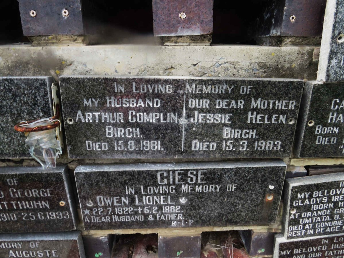 BIRCH Arthur Complin -1981 &amp; Jessie Helen -1983