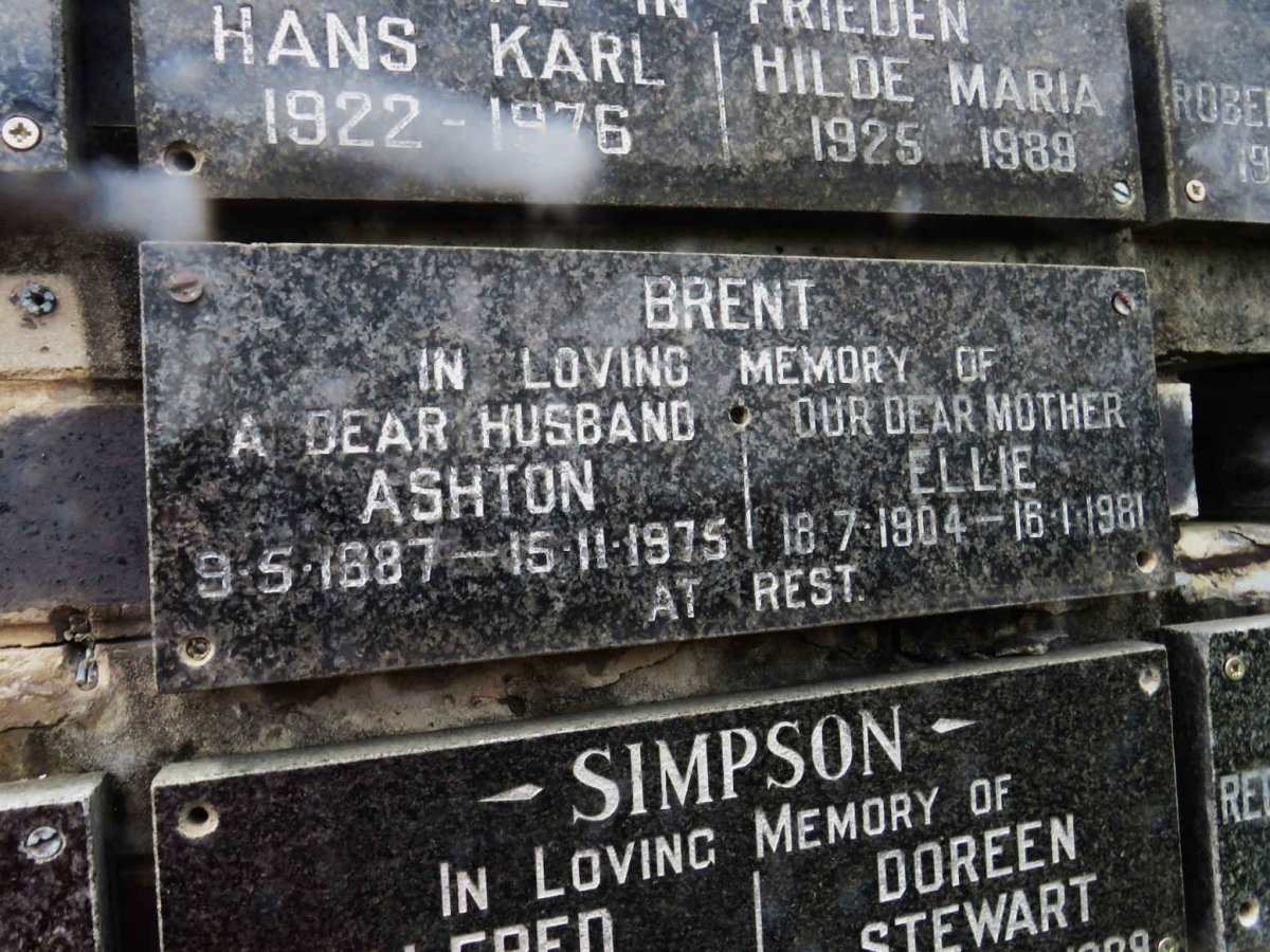 BRENT Ashton 1887-1975 &amp; Ellie 1904-1981