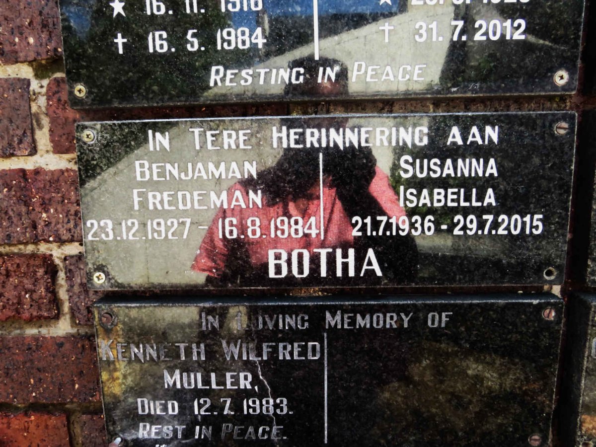 BOTHA Benjaman Fredeman 1927-1984 &amp; Susanna Isabella 1936-2015