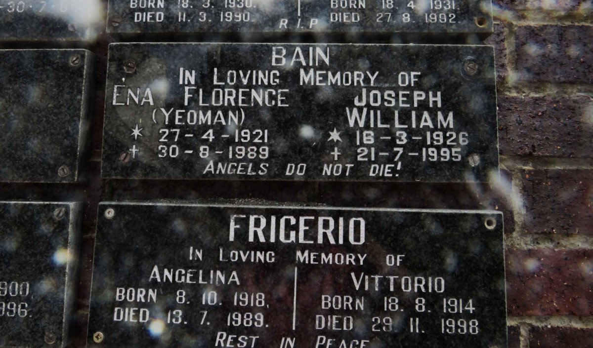 BAIN Joseph William 1926-1995 &amp; Ena Florence YEOMAN 1921-1989