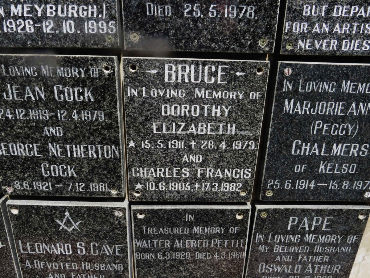BRUCE Charles Francis 1905-1982 &amp; Dorothy Elizabeth 1911-1979