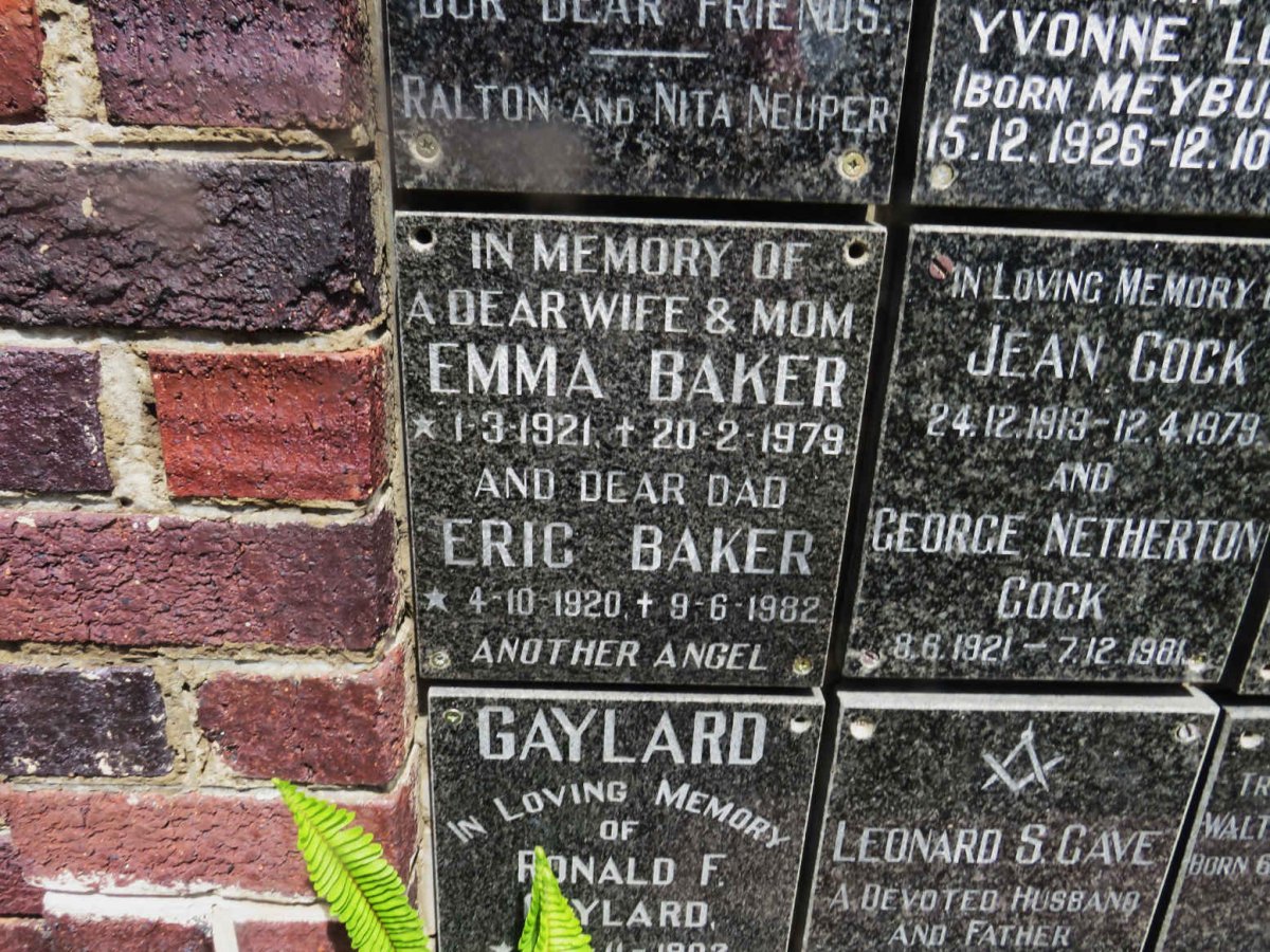 BAKER Eric 1920-1982 &amp; Emma 1921-1979