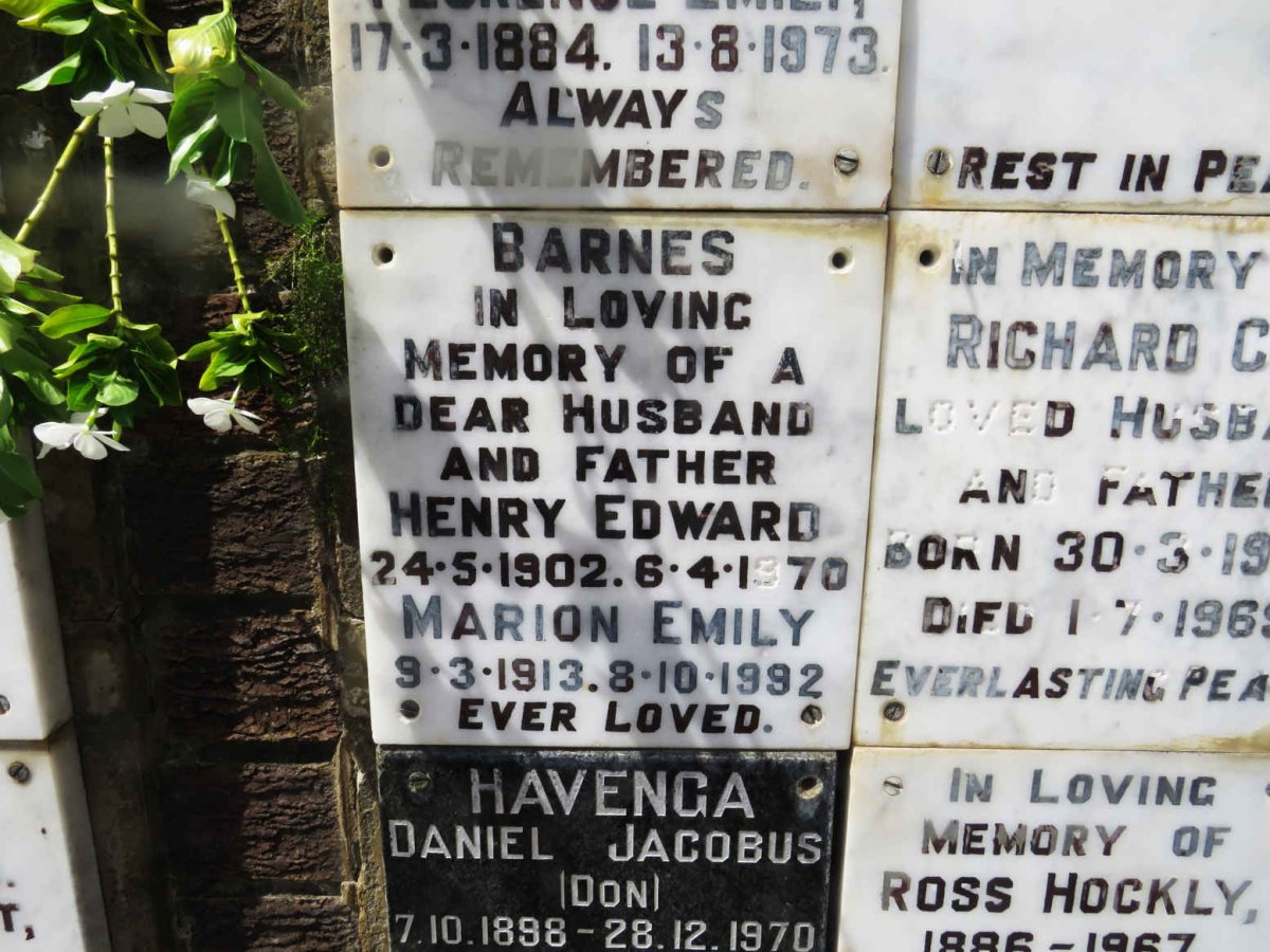 BARNES Henry Edward 1902-1970 &amp; Marion Emily 1913-1992