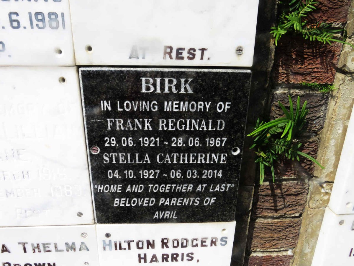 BIRK Frank Reginald 1921-1967 &amp; Stella Catherine 1927-2014