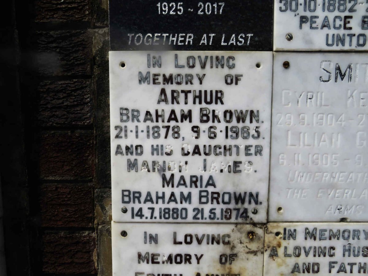 BROWN Arthur, BRAHAM - 1878-1965 &amp; Maria 1880-1974 :: JAMES Marion