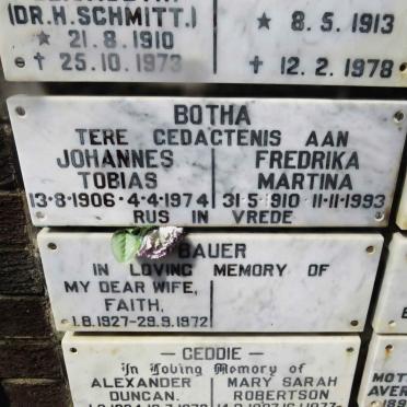 BOTHA Johannes Tobias 1906-1974 &amp; Fredrika Martina 1910-1993