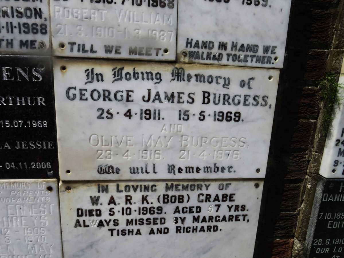 BURGESS George James 1911-1969 &amp; Olive May 1916-1976 :: GRABE W.A.R.K. -1969