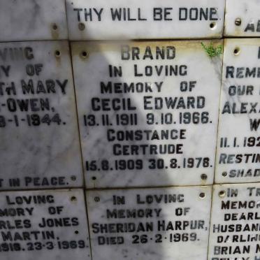 BRAND Cecil Edward 1911-1966 &amp; Constance Gertrude 1909-1978