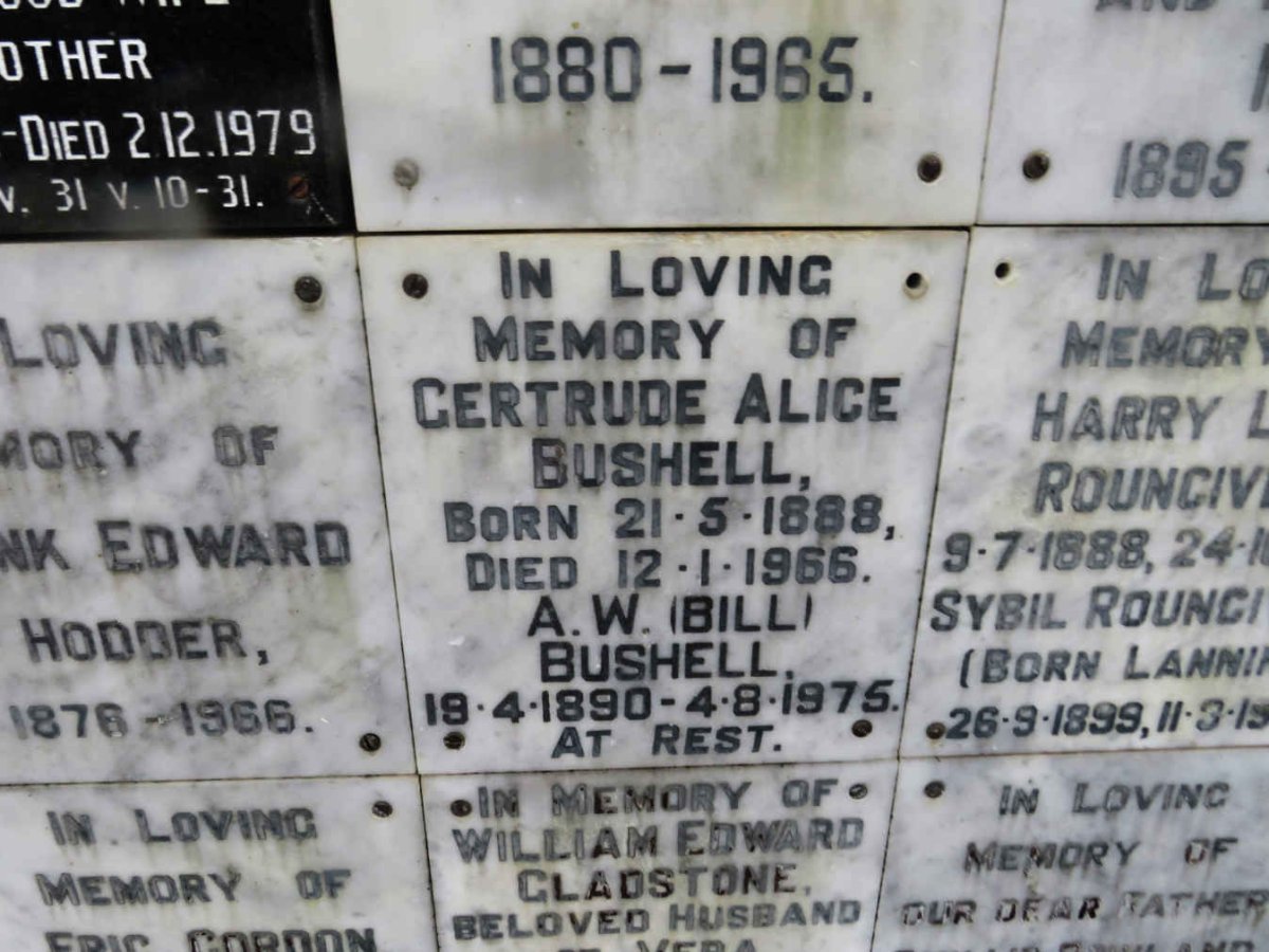 BUSHELL A.W. 1890-1975 &amp; Gertrude Alice 1888-1966