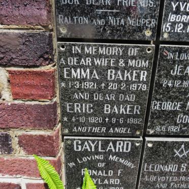 BAKER Eric 1920-1982 &amp; Emma 1921-1979