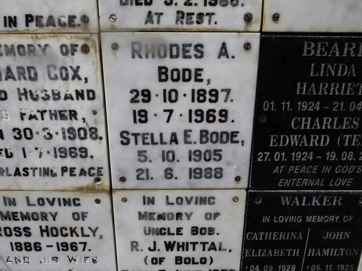 BODE Rhodes A. 1897-1969 &amp; Stella E. 1905-1988