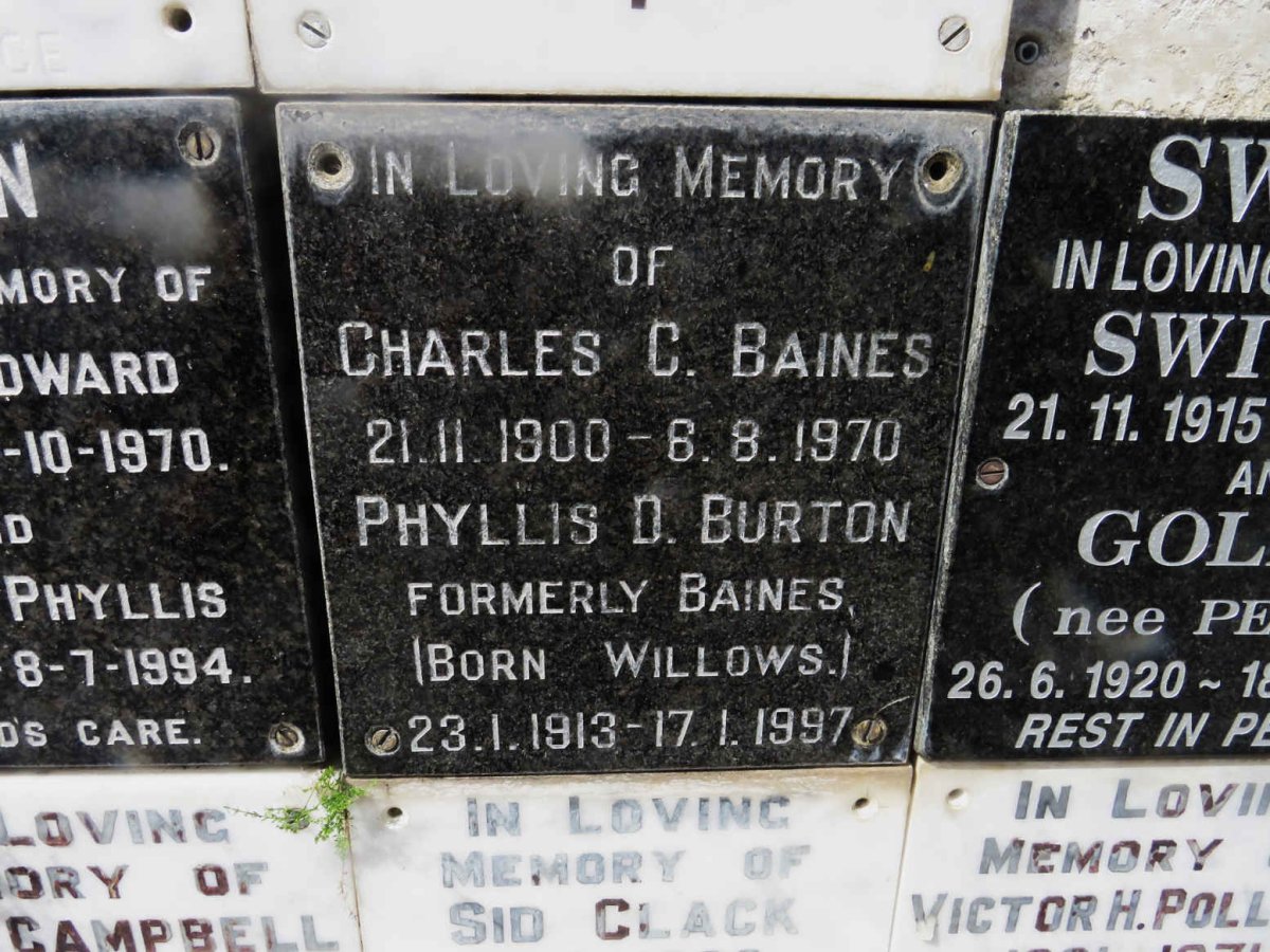 BAINES Charles C. 1900-1970 &amp; Phyllis D. BURTON formerly BAINES nee WILLOWS 1913-1997