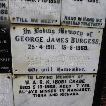 BURGESS George James 1911-1969 &amp; Olive May 1916-1976 :: GRABE W.A.R.K. -1969