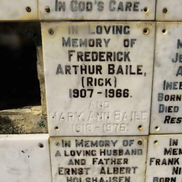 BAILE Frederick Arthur 1907-1966 &amp; Mary Ann 1913-1976