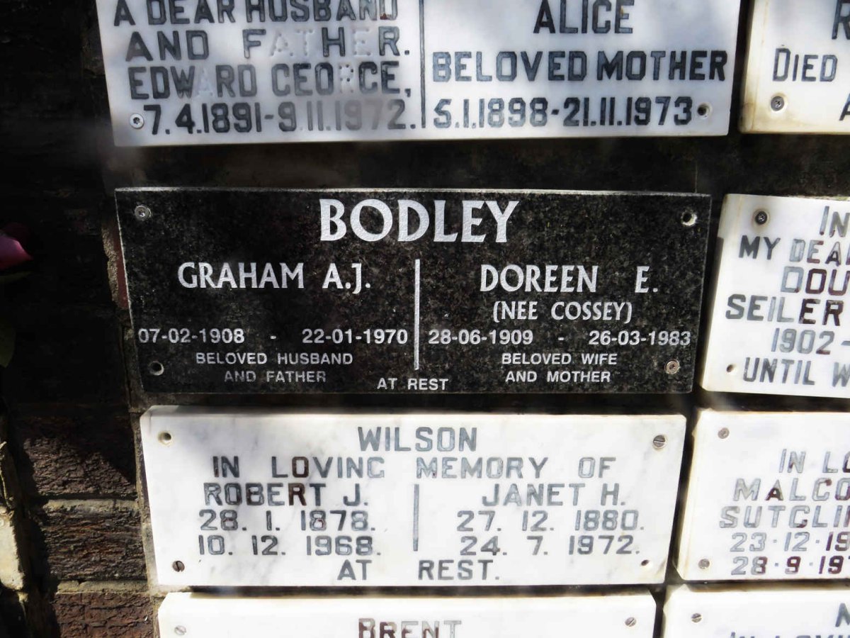 BODLEY Graham A.J. 1908-1970 &amp; Doreen E. COSSEY 1909-1983