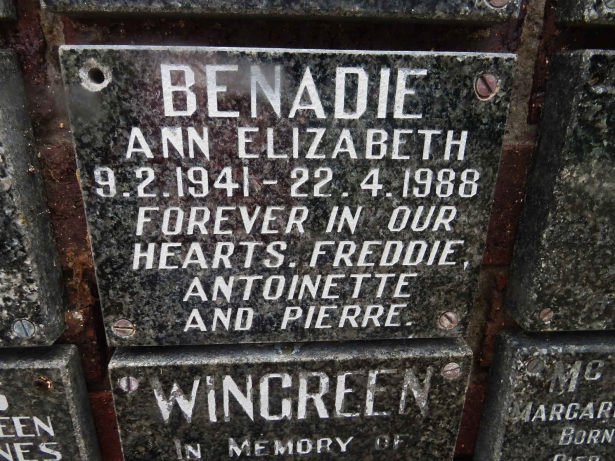 BENADIE Ann Elizabeth 1941-1988