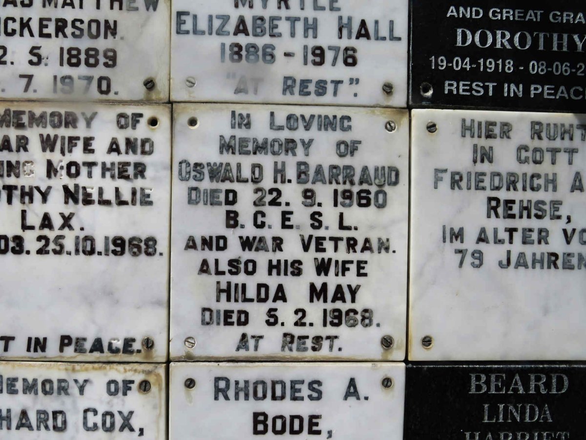 BARRAUD Oswald H. -1960 &amp; Hilda May -1968