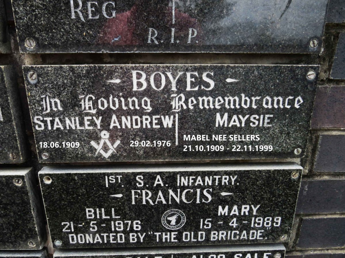 BOYES Stanley Andrew 1909-1976 &amp; Maysie Mabel SELLERS 1909-1999
