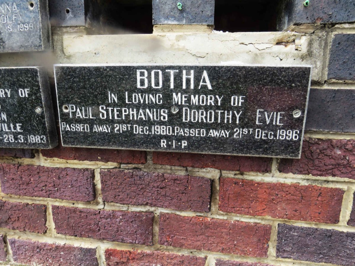 BOTHA Paul Stephanus -1980 &amp; Dorothy Evie -1996