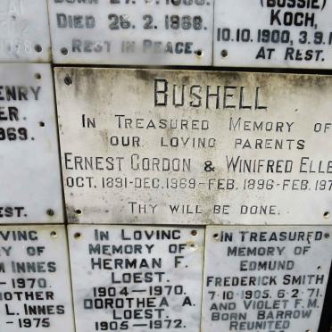 BUSHELL Ernest Gordon 1891-1969 &amp; Winifred Ellen 1896-1970