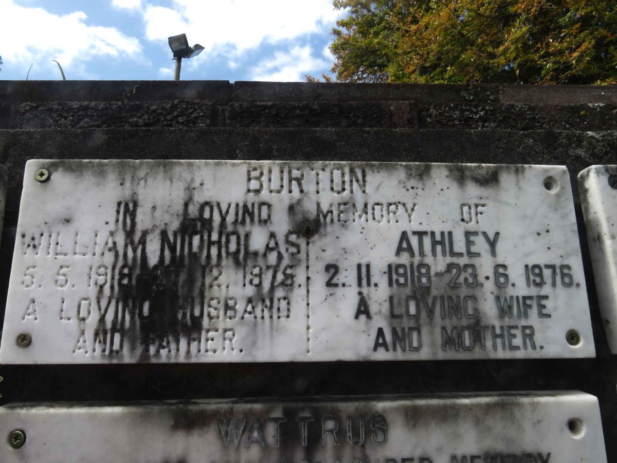 BURTON William Nicholas 1918-1975 &amp; Athley 1918-1976