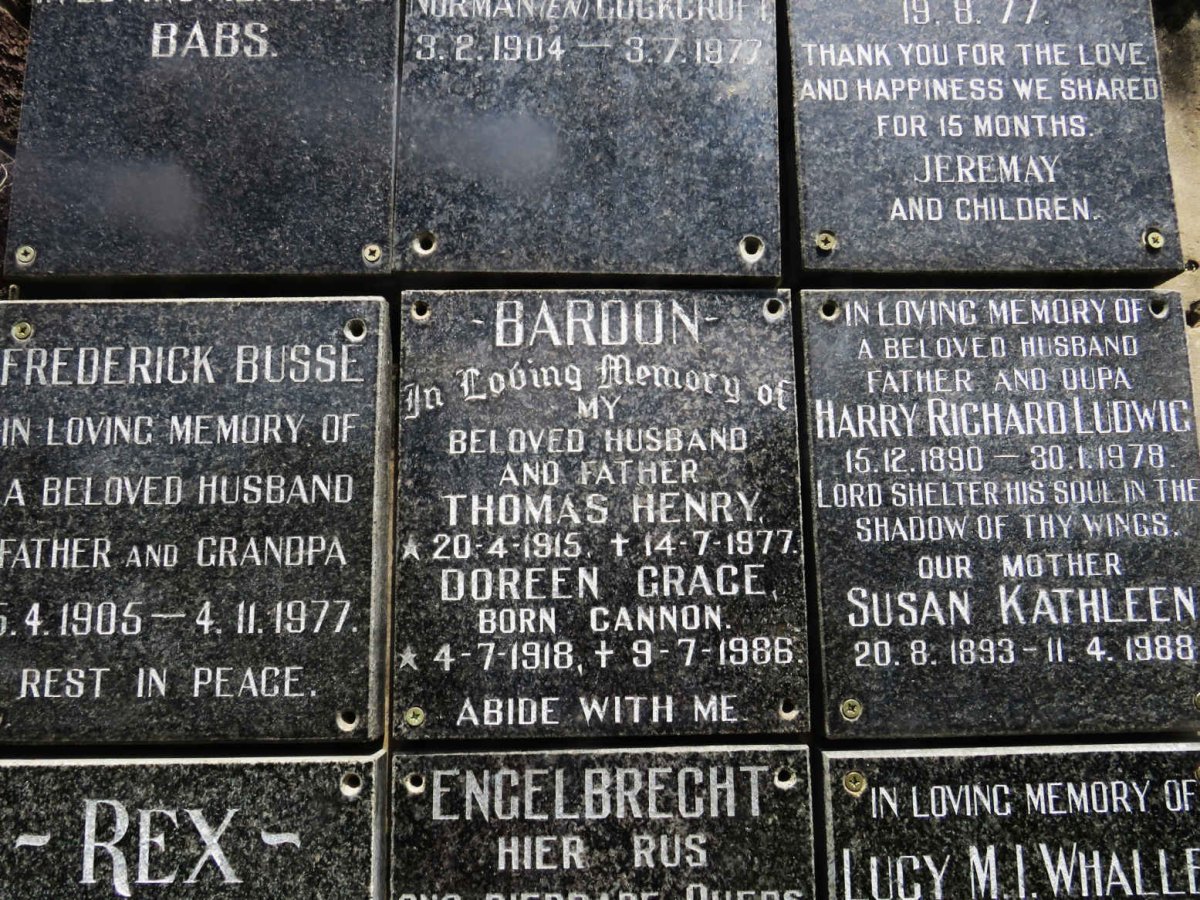 BARDON Thomas Henry 1915-1977 &amp; Doreen Grace CANNON 1918-1986