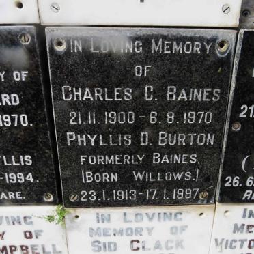 BAINES Charles C. 1900-1970 &amp; Phyllis D. BURTON formerly BAINES nee WILLOWS 1913-1997
