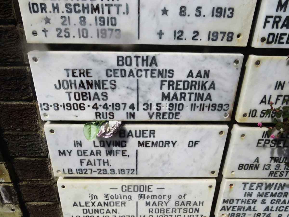 BOTHA Johannes Tobias 1906-1974 &amp; Fredrika Martina 1910-1993