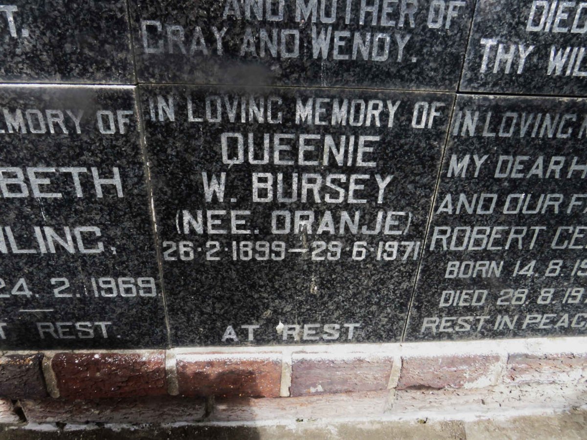 BURSEY Queenie W. nee ORANJE 1899-1971
