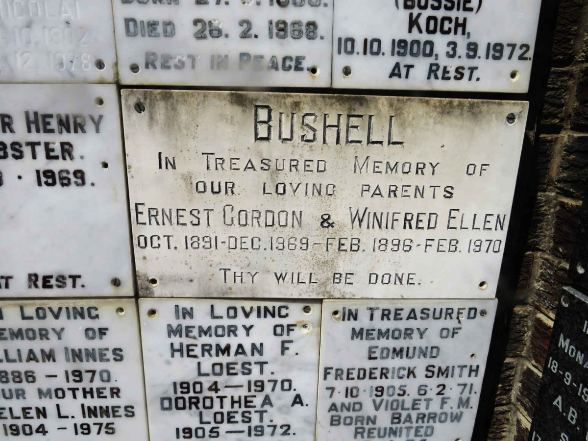 BUSHELL Ernest Gordon 1891-1969 &amp; Winifred Ellen 1896-1970