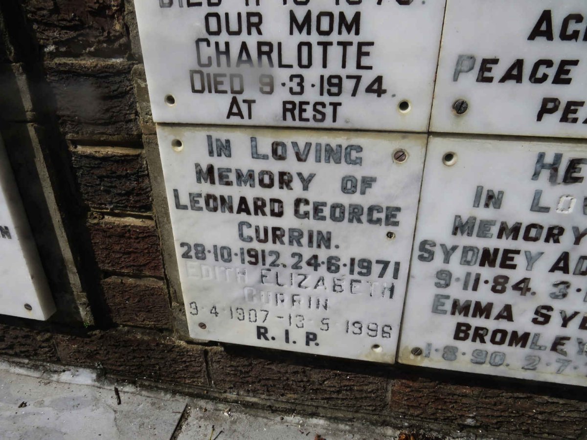 CURRIN Leonard George 1912-1971 &amp; Edith Elizabeth 1907-1996