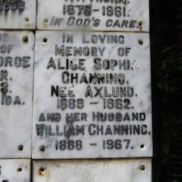 CHANNING William 1888-1967 &amp; Alice Sophia AXLUND 1889-1962
