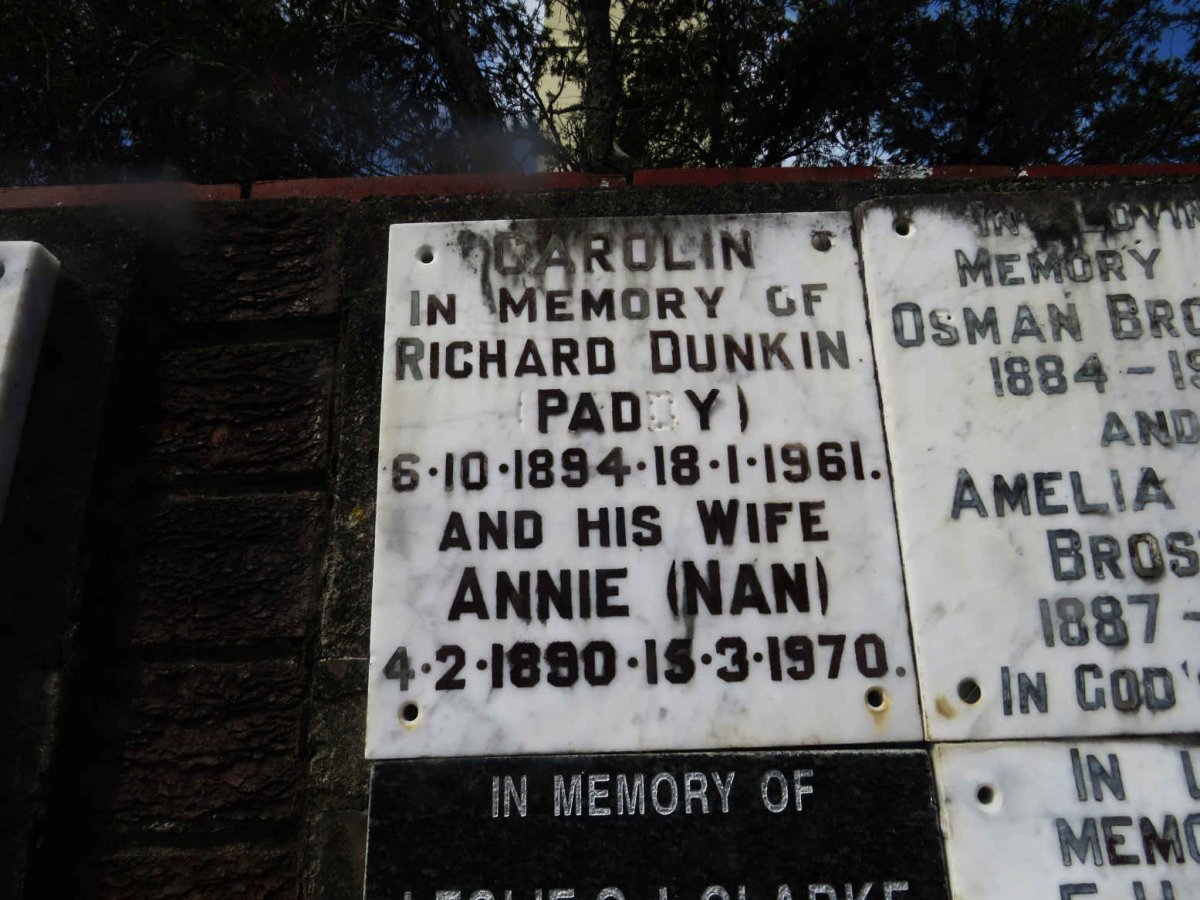 CAROLIN Richard Dunkin 1894-1961 &amp; Annie 1890-1970