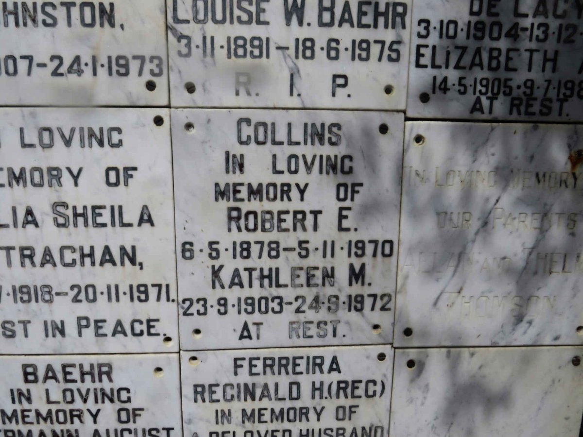 COLLINS Robert E. 1878-1970 &amp; Kathleen M. 1903-1972
