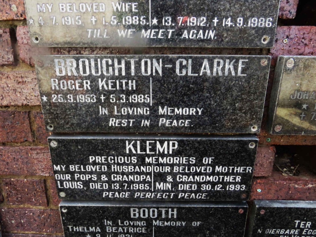CLARKE Roger Keith, BROUGHTON 1953-1985