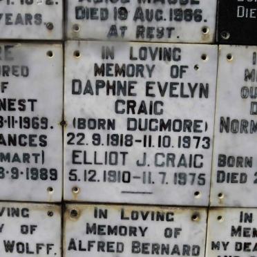 CRAIG Elliot J. 1910-1975 &amp; Daphne Evelyn DUGMORE 1918-1973