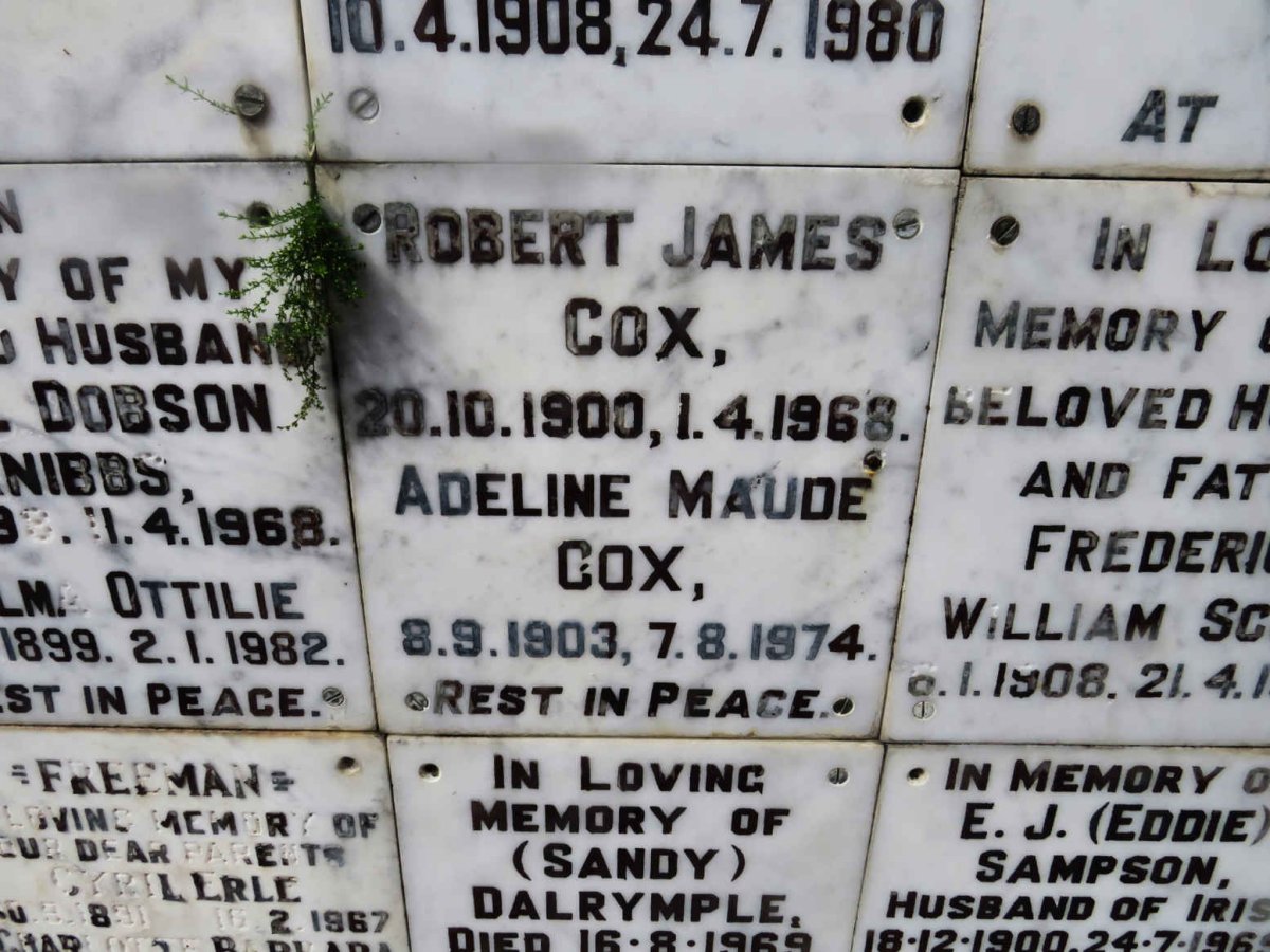 COX Robert James 1900-1968 &amp; Adeline Maude 1903-1974
