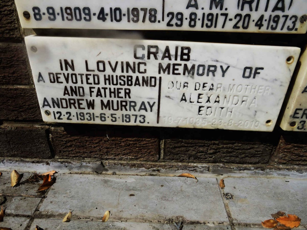 CRAIB Andrew Murray 1931-1973 &amp; Alexandra Edith 1935-2010