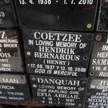COETZEE Hendrik Bernardus 1937-2009